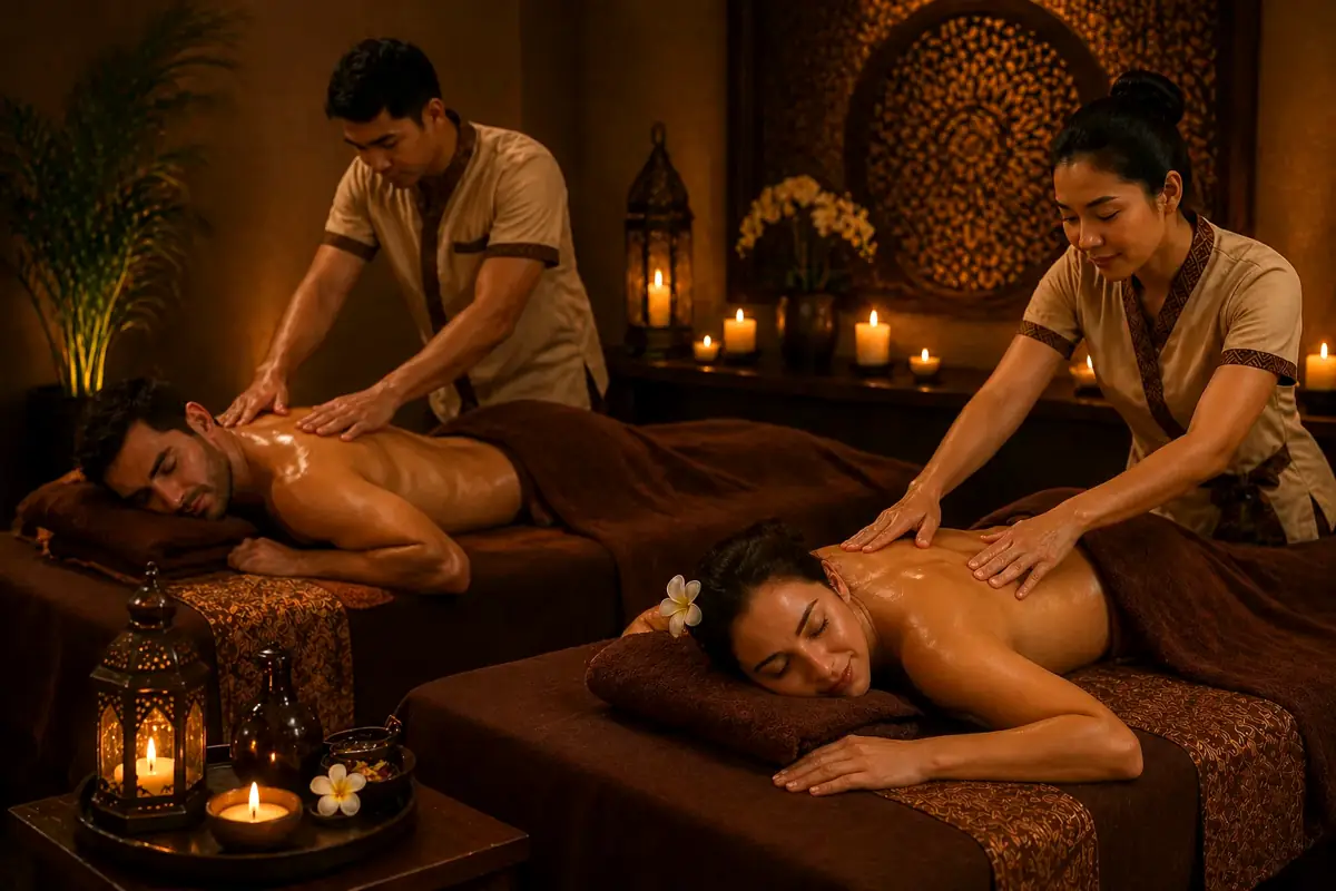 Couples massage room in Abu Dhabi with two treatment beds