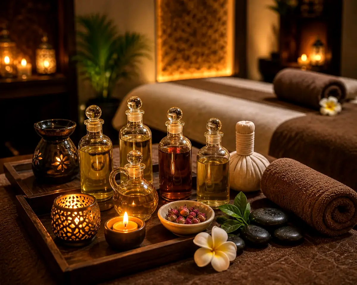 Warm massage oils prepared for an Arabic massage in Abu Dhabi
