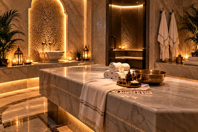 Hammam suite with marble bench